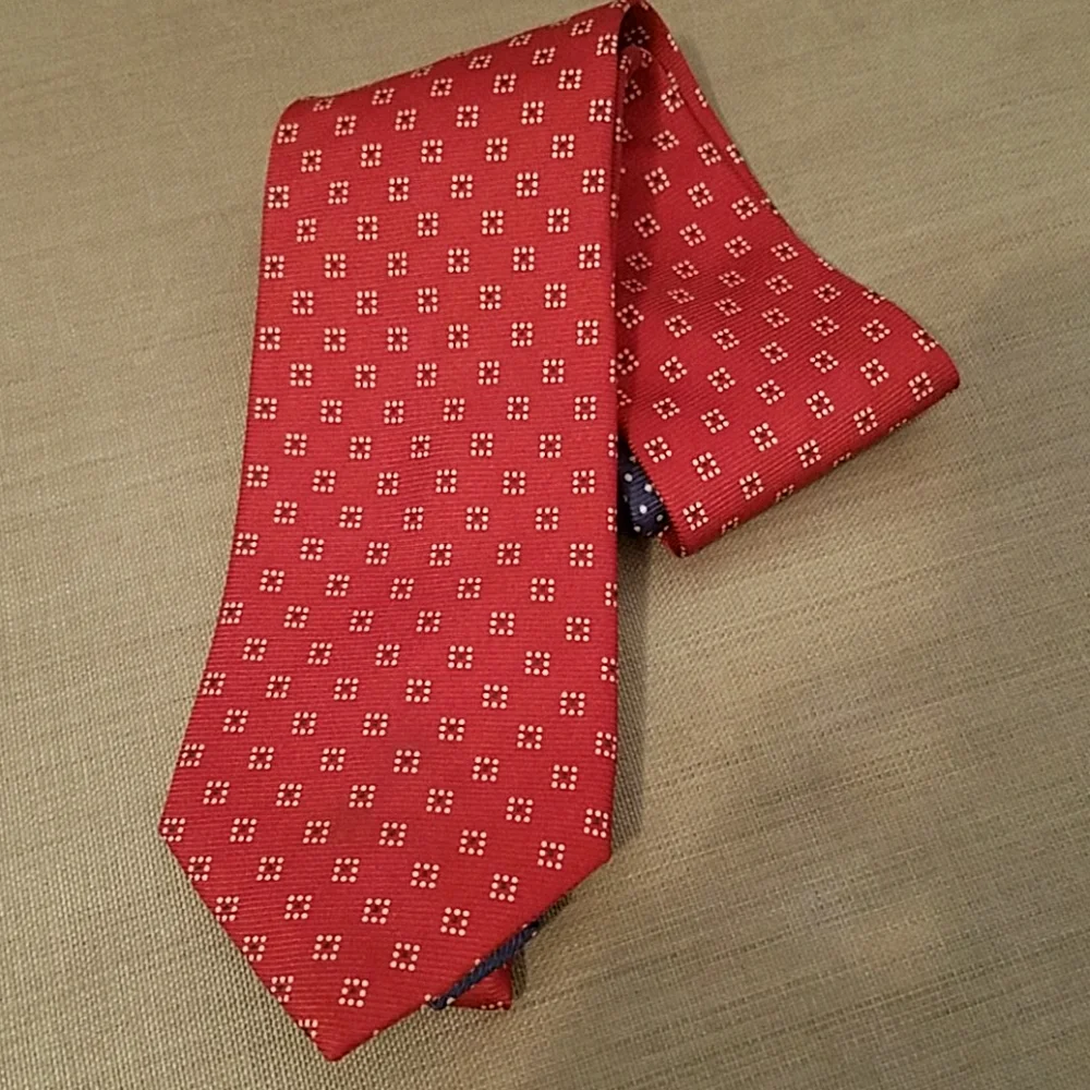 Tommy Hilfiger two tone red blue mixed print silk necktie